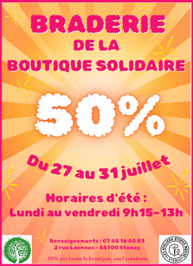 Braderie de la boutique solidaire du 27 au 31 juillet
